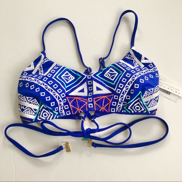 Trina Turk Blue Embroidery Bikini Top size 4 - Picture 4 of 5